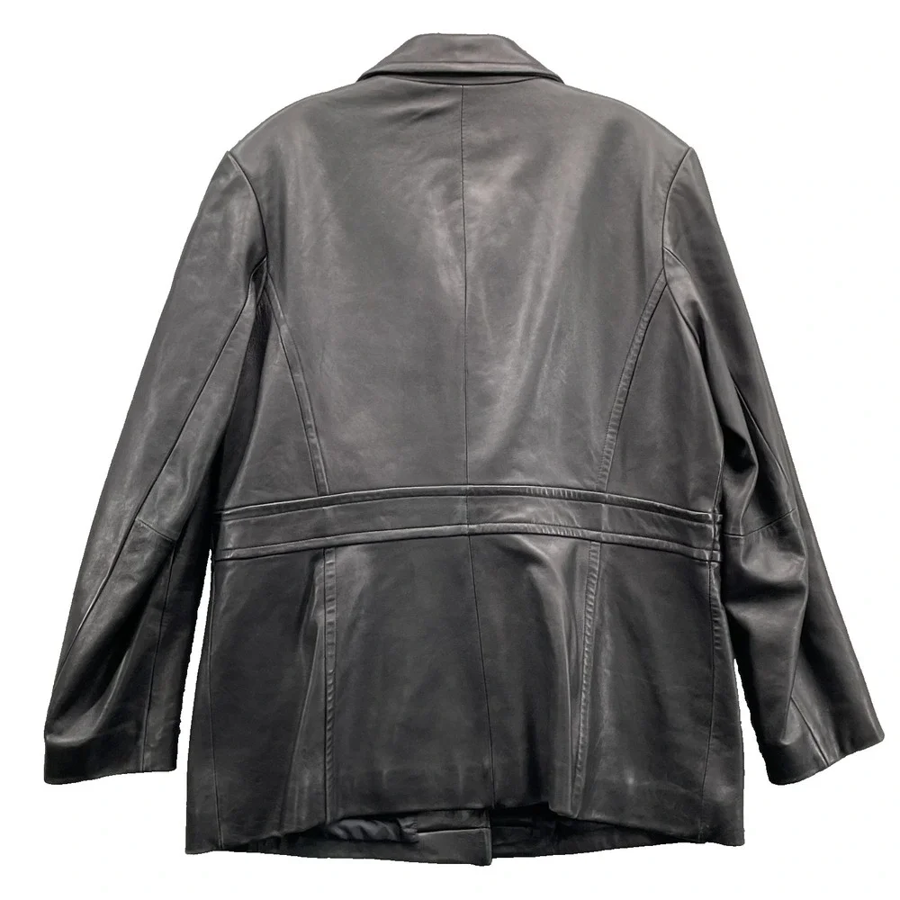 Merona 100% Leather Jacket Womens XL Long Coat Corpcore 90's Minimalist Academia